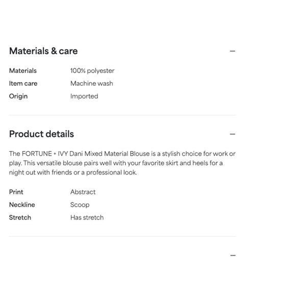 FORTUNE + IVY Dani Mixed Material Blouse - Women's Size Large - Picture 3 of 9